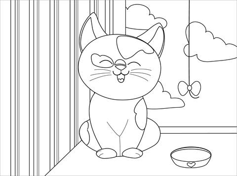 Cute Cat Coloring Page